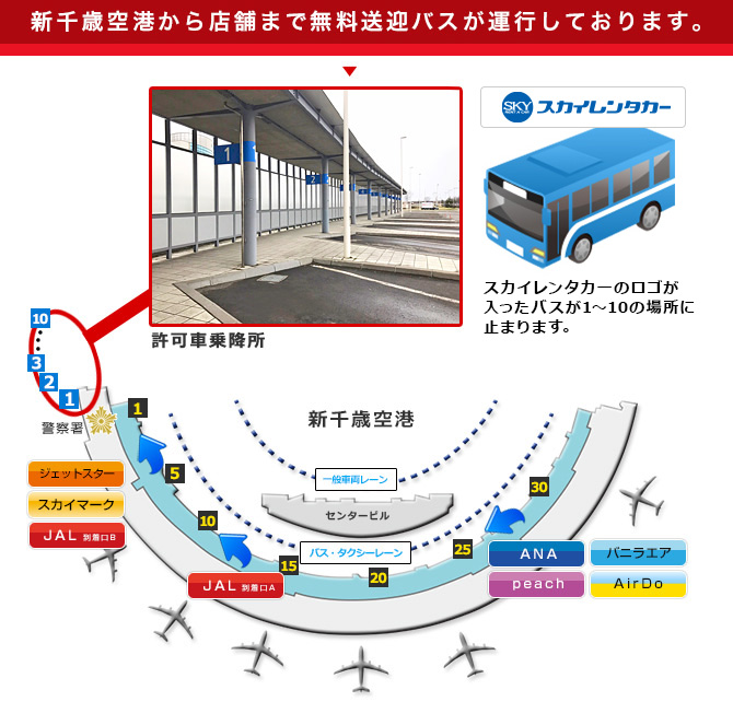 送迎のご案内 Jネットレンタカースカイレンタカー新千歳空港店 Jネットレンタカー